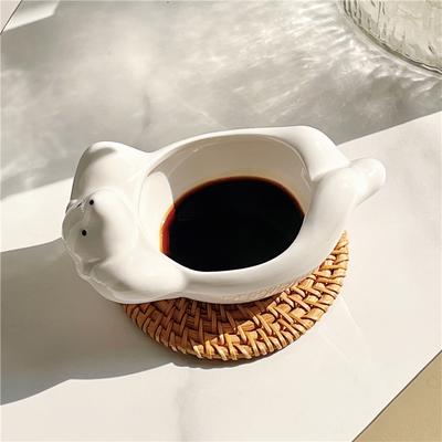 1pc Polar Bear Shaped Dipping Dish, Ceramic Household Snack Dish, Seasoning Dish, Cartoon Cute White Bear Sauce