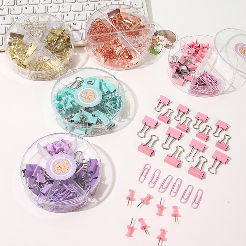 Macaron Multi-Functional Clip & Pushpin Set: Large/Small Tail Clips, 4-Grid Design