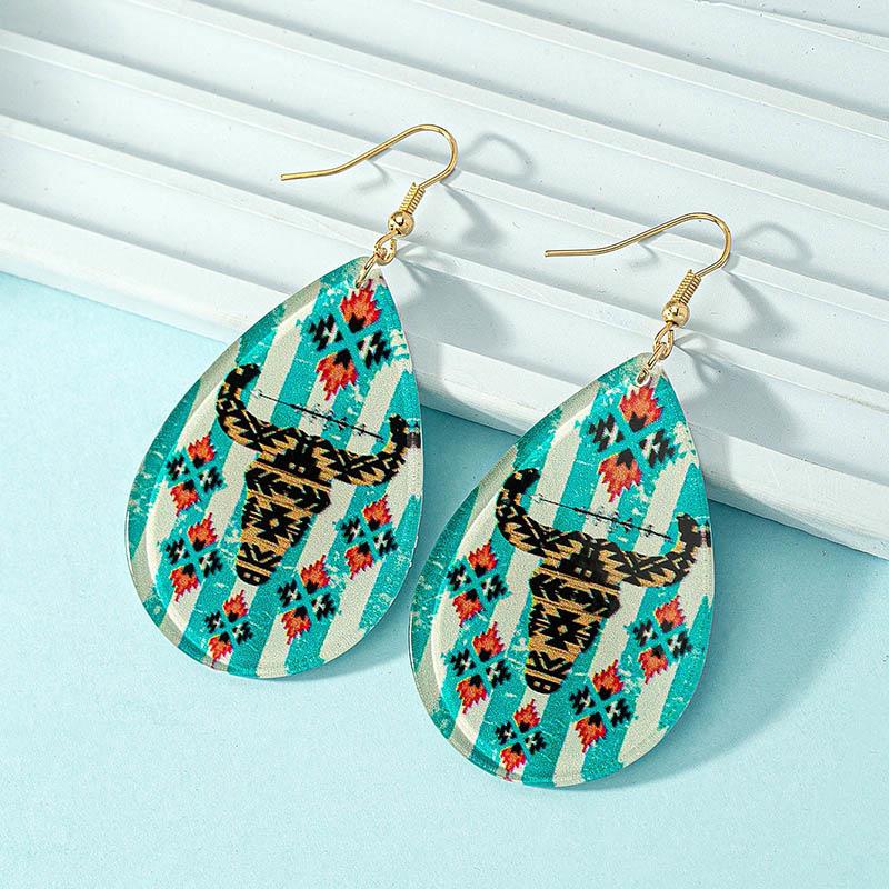 European Bohemian Floral Acetate Dangle Earrings синий