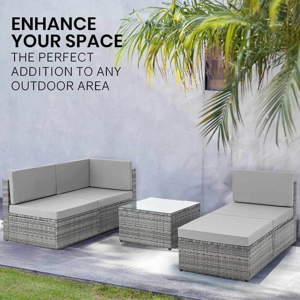 Patio Furniture Sets London Rattan 5 Pc Outdoor Furniture Setting 4 Seater Lounge Chairs Includes Ottoman And Coffee Table For Outdoors Garden Patio G