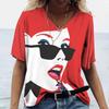 Ladies' V-neck T-shirt 3D Digital Printing Art Abstract Face Fashion Casual Trend Printed Short Sleeved Shirt