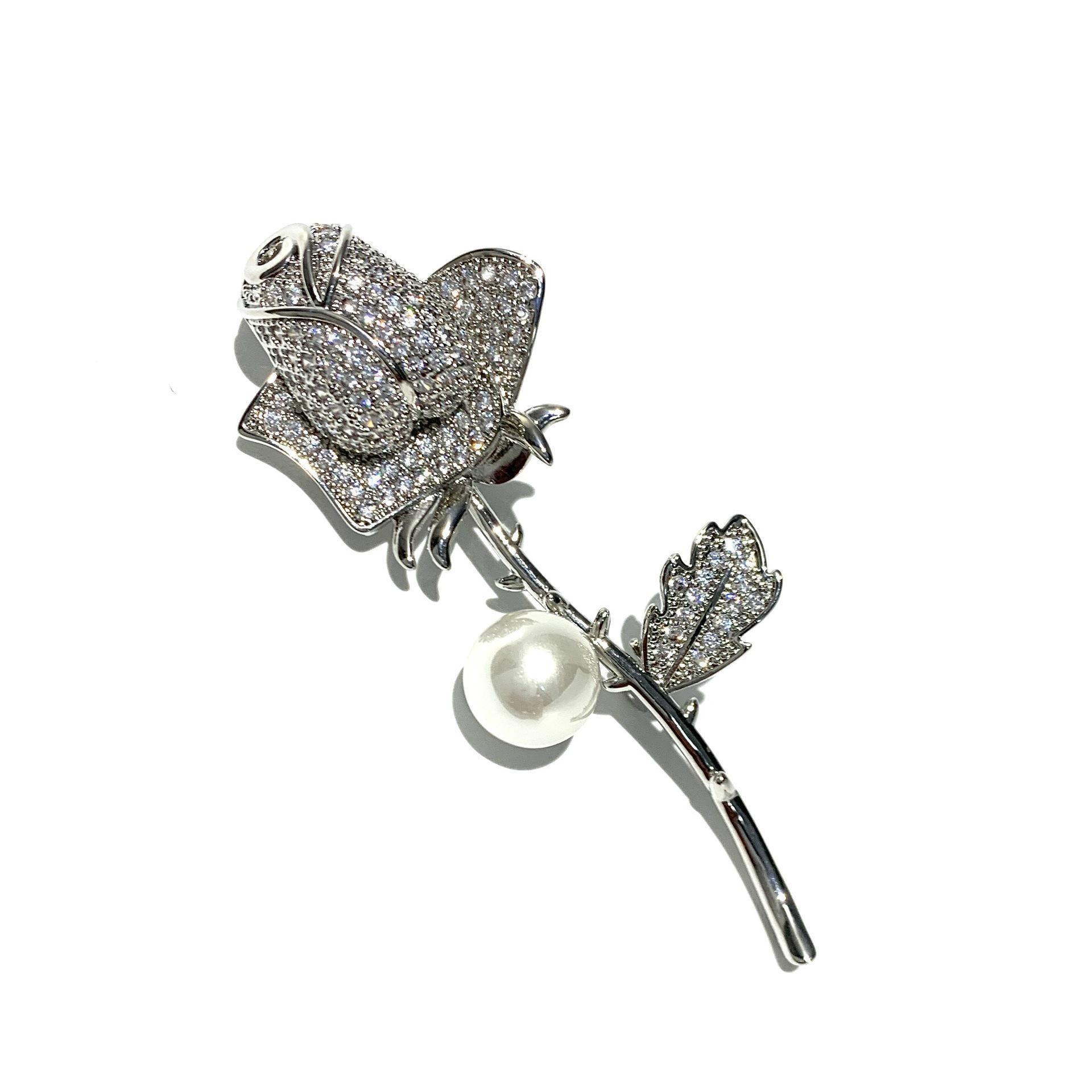 Exquisite Retro Pearl Rose Flower Brooch Corsage Accessories