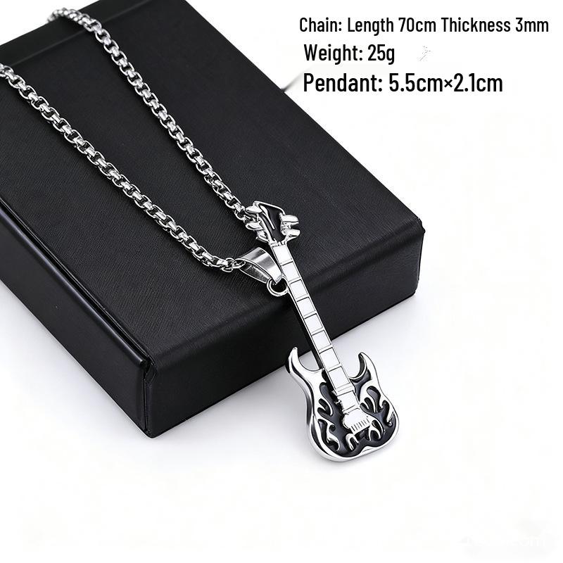 European Hip Hop Guitar Pendant Necklace - Trendy Titanium Steel Street Dance Sweater Chain Ornaments