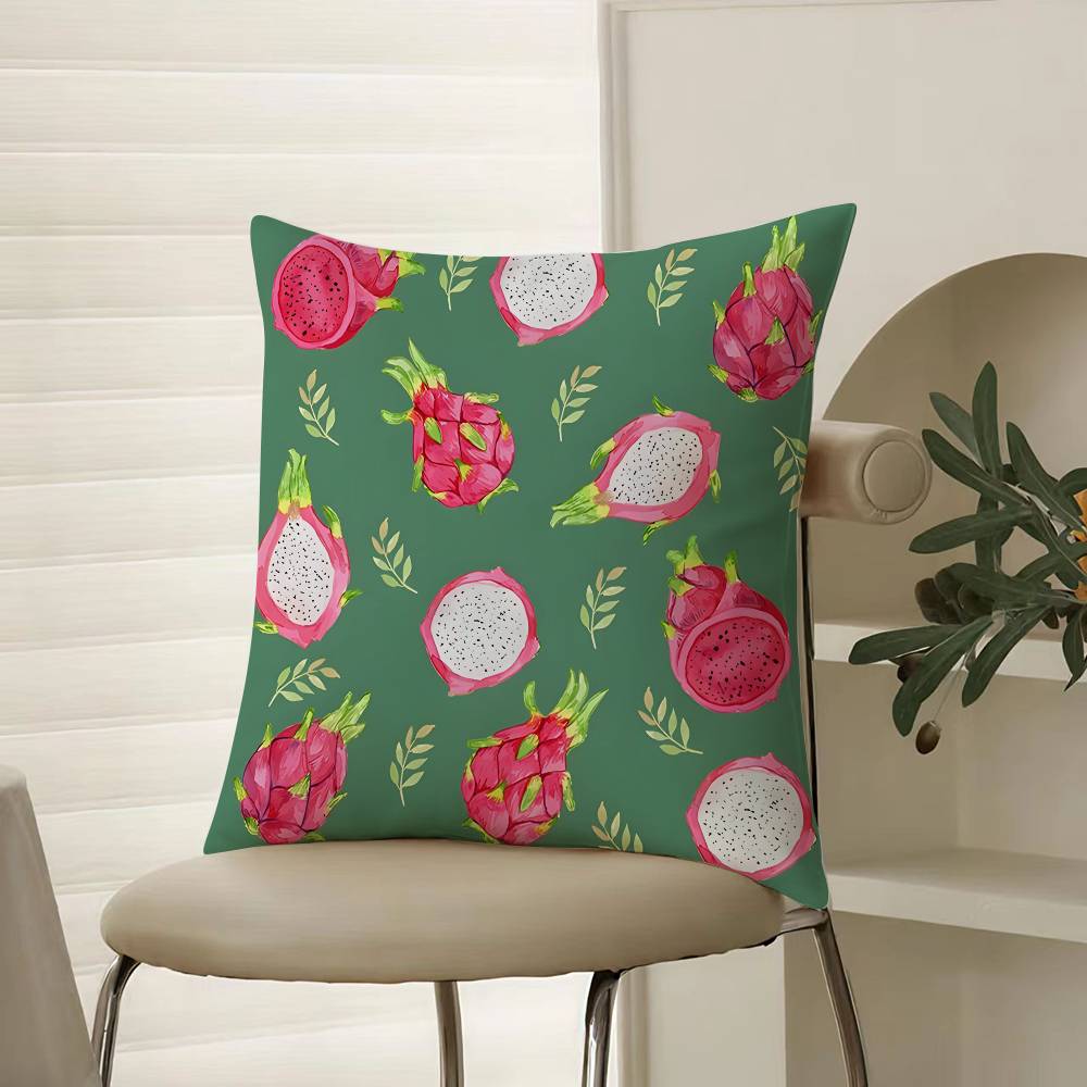 Fashionable Fruit Print Pattern Pillow Case Comfort Sofa Bed Silky Elegant Invisible Zipper Decorative Cushion Cover