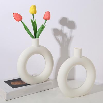 Plastic Circle Flower Vase Minimalist Modern Flower Holder Container Home Office Table Centerpiece Decorative Floral Plants Vase