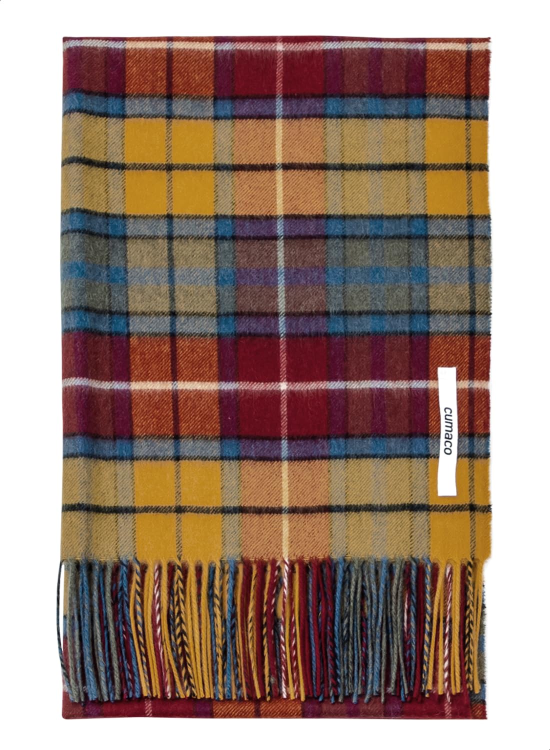 

Cashmere Stole with Check Thick Brand [cumaco] 13. Multi-Red 100% Pattern, Unisex, Large, Scarf, Name, Gift, Yellow, Red, Blue, C-B0012B-3079