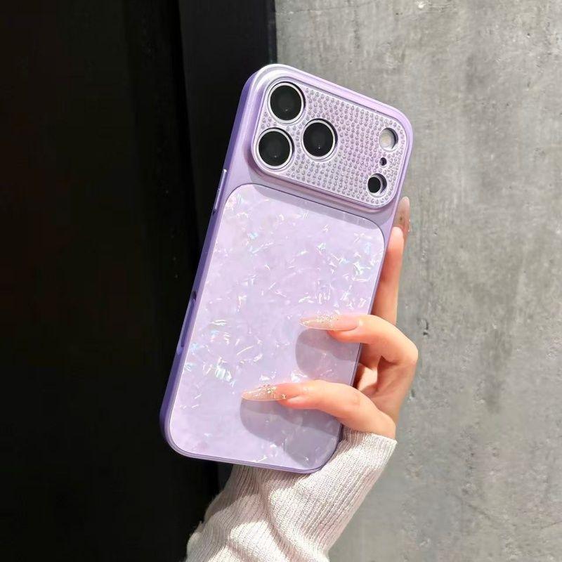 Fahsion Glitter Woman PC Phone Case For IPhone 16 15 14 Pro Max Transform 17 Pro Max Diamond Large Lens Window Shockproof Cover