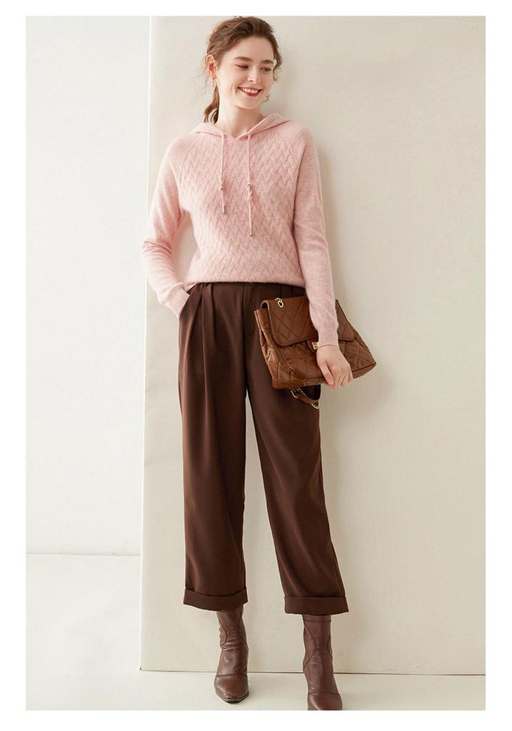 Women's Cashmere Hooded Knit Sweater: Autumn/Winter Long Sleeve Korean Style Hoodie.