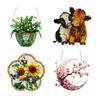 2D Acrylic Highland Cattle Hanging Ornament, Stained Glass Effect Farmhouse Wall Decor with Metal Chain, UV Printed Sun Catcher for Window Light