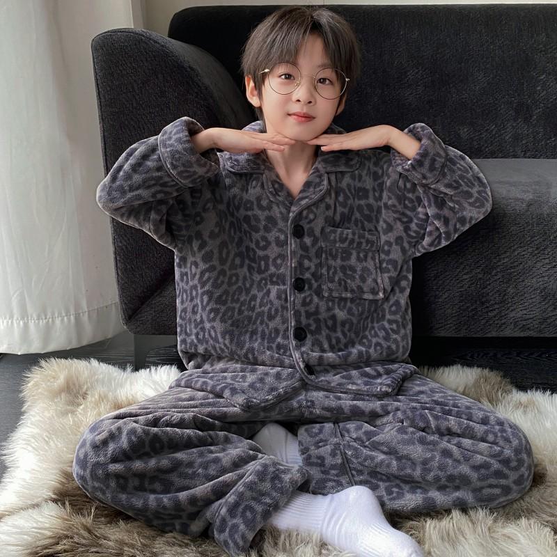 Boys Warm Coral Fleece Pajamas Long