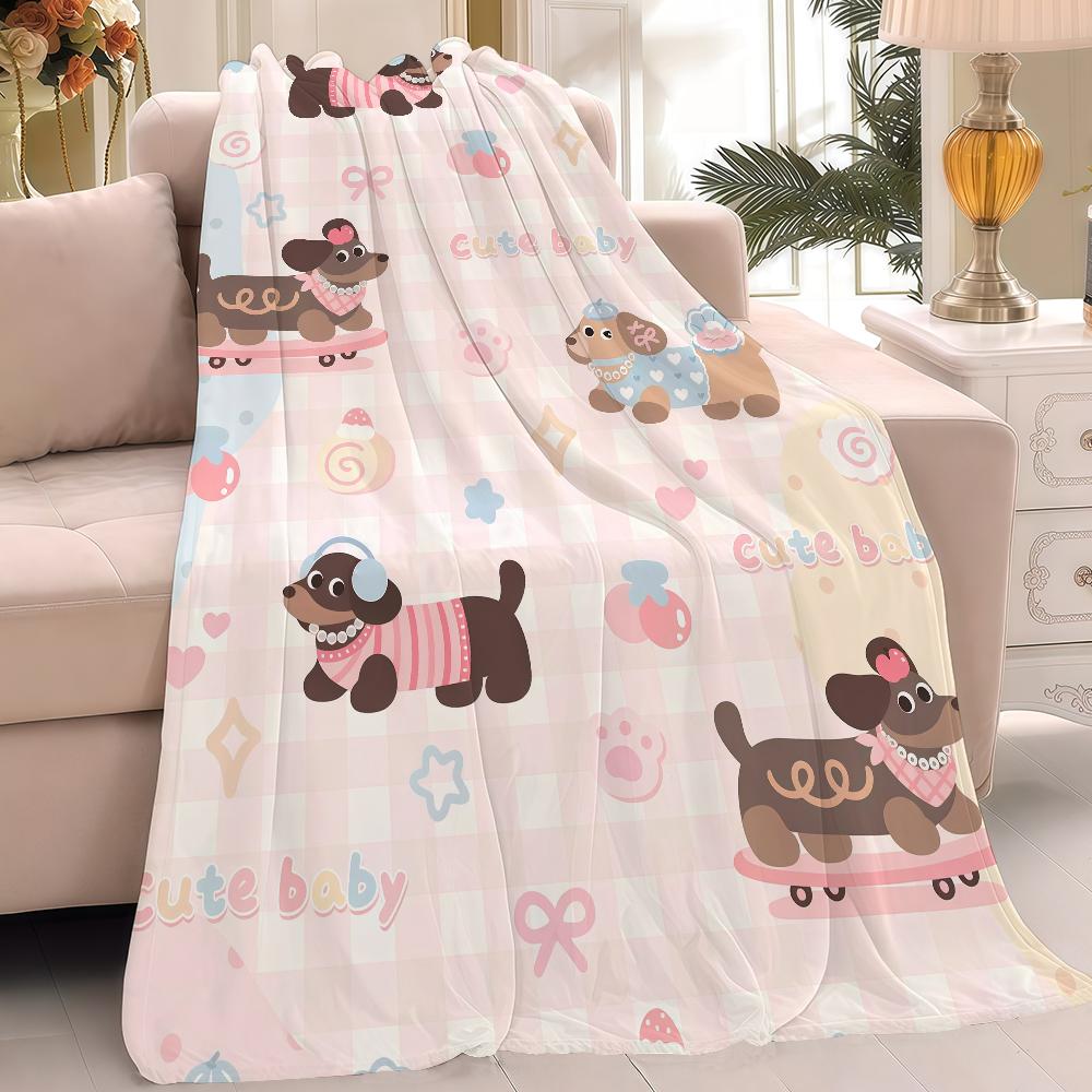 CUTE Dachshund Litchi FUNDA Blanket Warm And Soft Suitable For Bedroom Living Room Sofa Bed Office Travel Camping