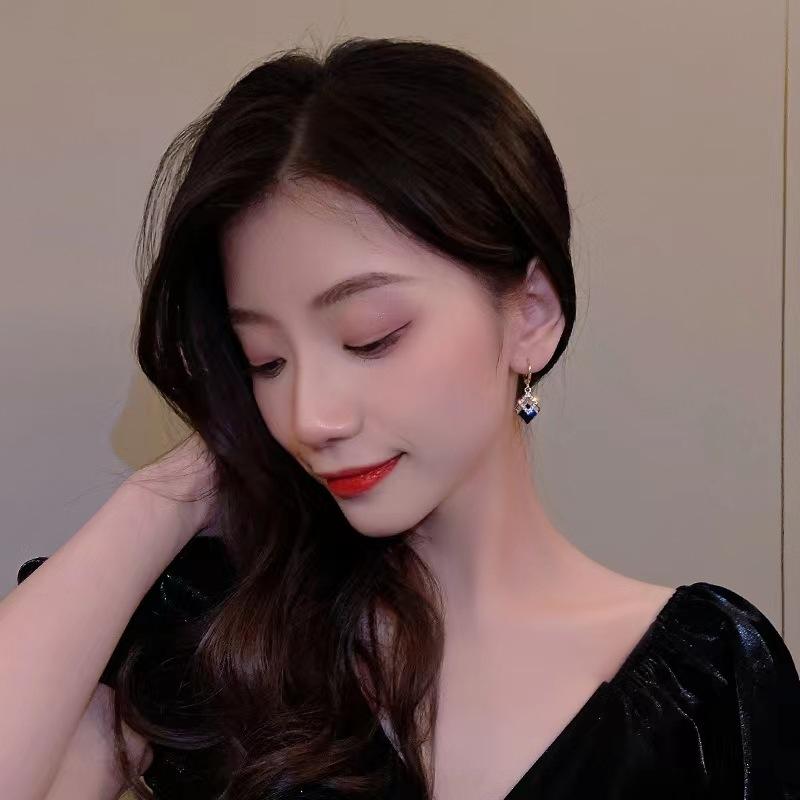 1pair European and American Fashion Personality Delicate Black Zircon Earrings Women Geometric Design Simple Light Luxury Earrings