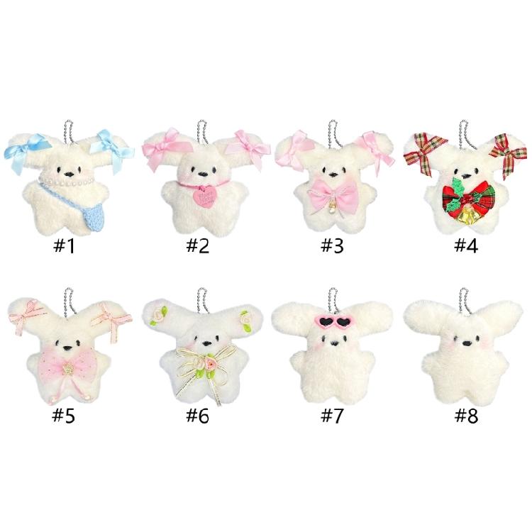 Puppy Toy Keychain with Bowknot Cartoon Big Ear Dog Plush Dolls Keyring Pendant Backpacks Bag Charm for Women and Girls