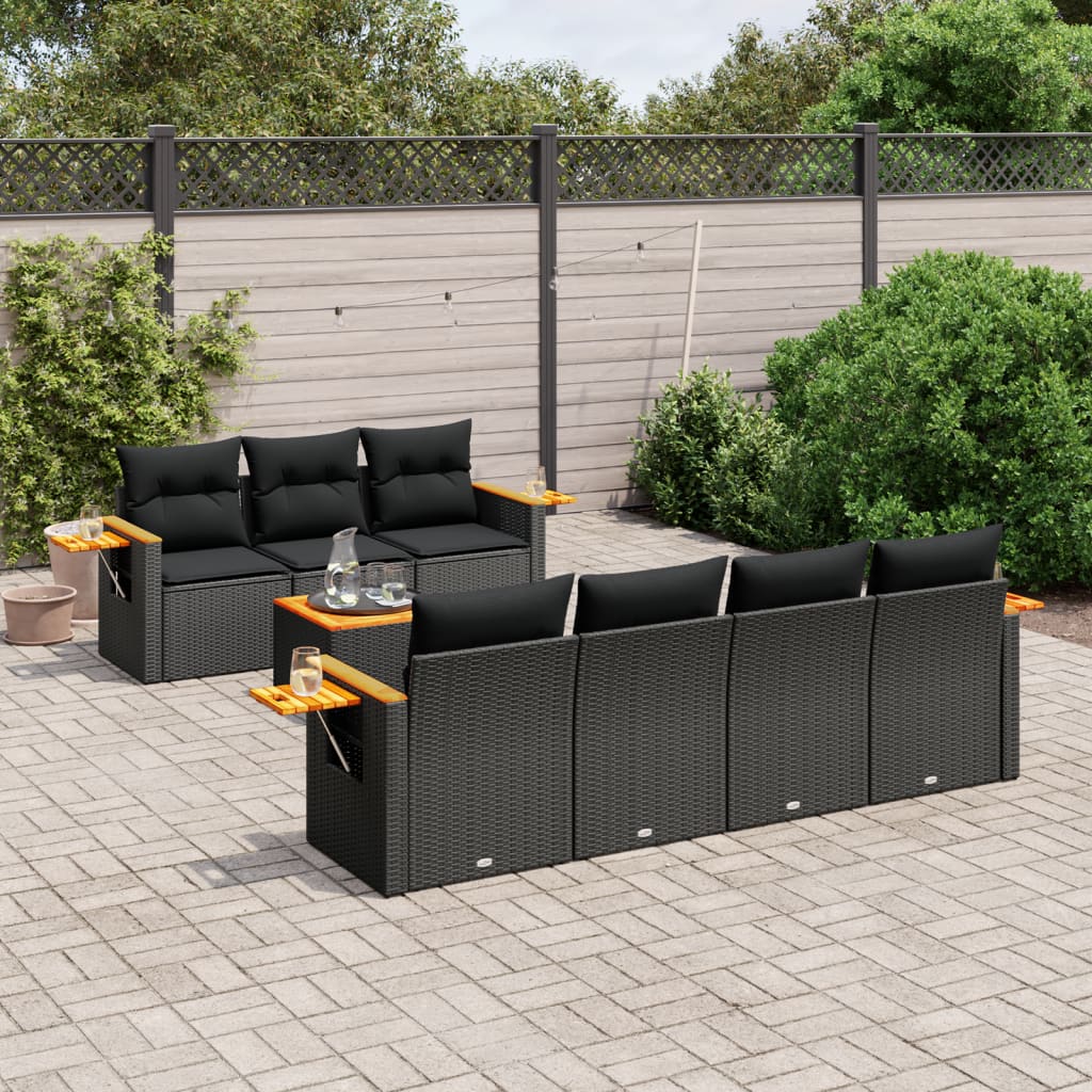 8 piece Garden Sofa Set with Cushions Black Poly Rattan