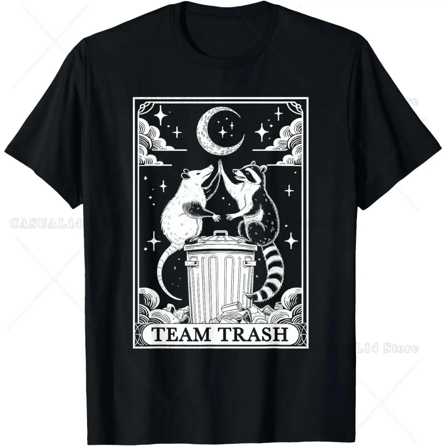 Tarot Card Vintage Team Trash Crescent Moon Opossum Raccoon T-Shirt for Womens Oversized T Shirt Camisetas S чёрный