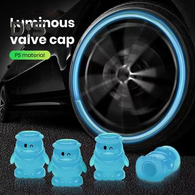 4 pezzi a forma di pinguino cappelli con valvole luminose valvole per pneumatici fluorescenti per auto cappelli che si illuminano al buio auto moto bici tappi per ruote coprimozzo per pneumatici Decor