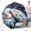 Starry Night Sleeping Rabbit Design Automatic Open/Close Umbrella - 8-Rib Compact Travel Umbrella with Dandelion & Starry Sky