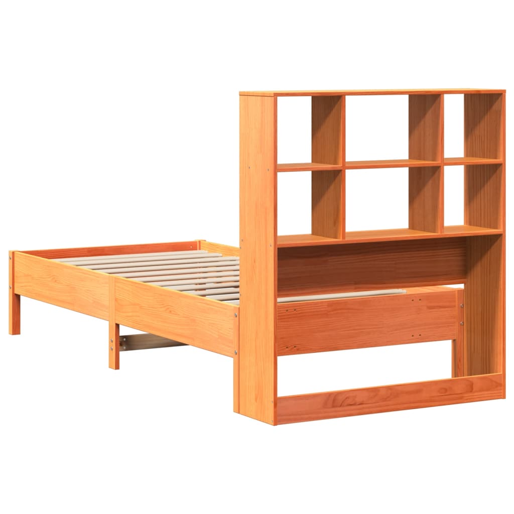 Solid Wood Bed with Shelf Without Mattress Wax Brown 75x190 cm