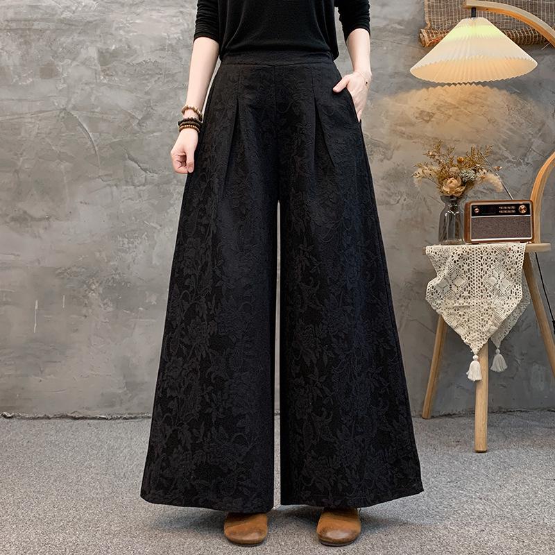 

Женские ретро жаккардовые брюки с высокой талией и широкими штанинами - этнический стиль, омолаживающие, весна XXL for 115-135 jin чёрный