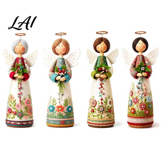 Vintage Floral Figurine Ornament Hand Carved Flower Angel Statue Decorative Fine Carving Ornament Home Table Decoration for Living Room Bedroom