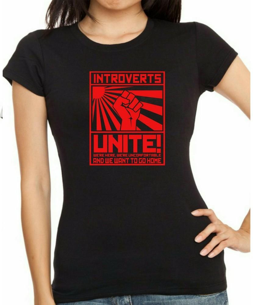 INTROVERTS OF THE WORLD propaganda style funny humour T-Shirt. Unisex/Fitted Tee