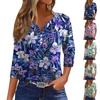 Dámské tričko tričko potisk knoflík 3/4 rukáv tunika denní víkendová móda základní výstřih do V běžný top