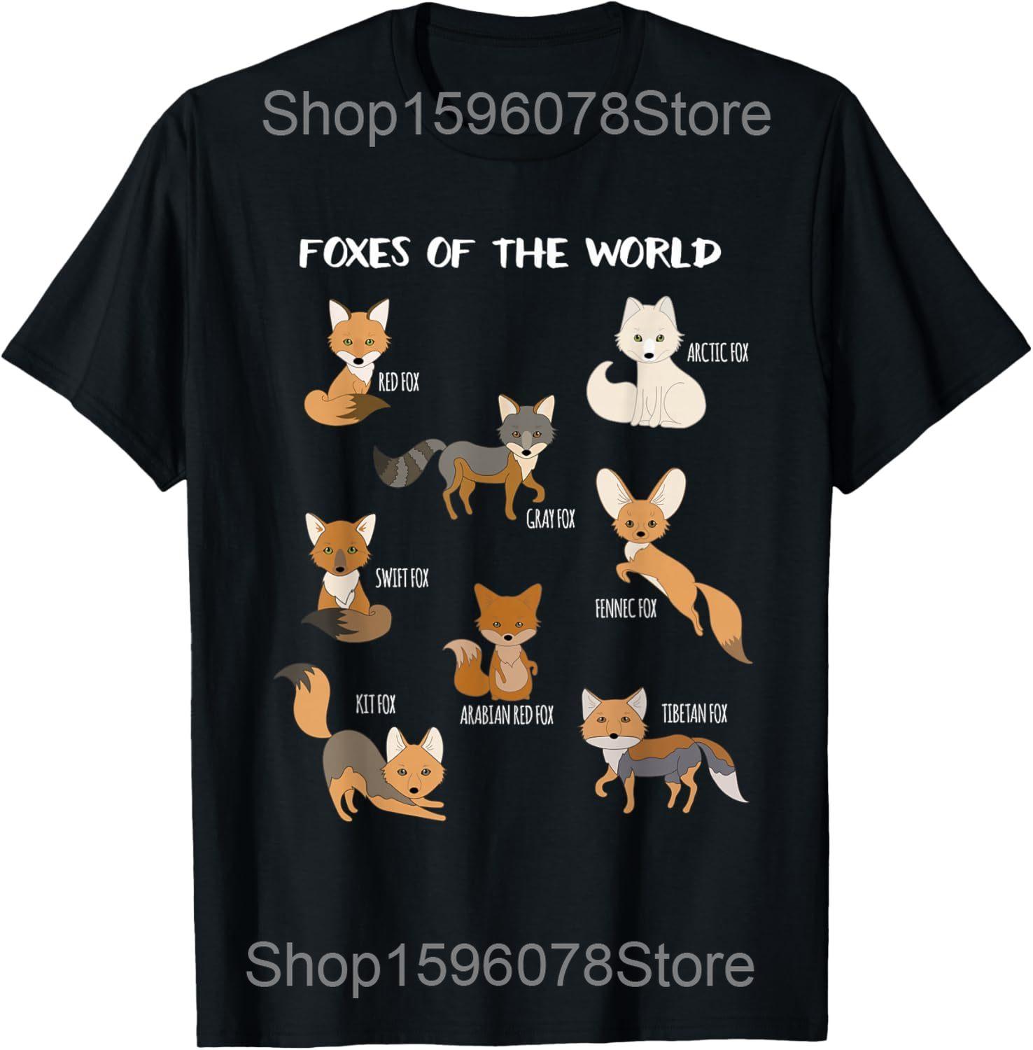 

Kawaii Fox Animals of the World Educational Animal Lover T Shirts Men Streetwear Tee Shirt Short Sleeve Unisex Loose Clothing 4XL