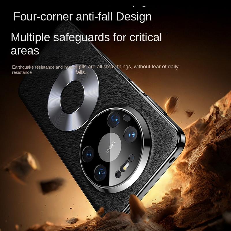 Luxury Vegan Leather Case for Huawei Mate 80 Pro Max 80 Pro 70 Pro + Mate 60 Pro Double Ring Magnetic Lens Protection Cover