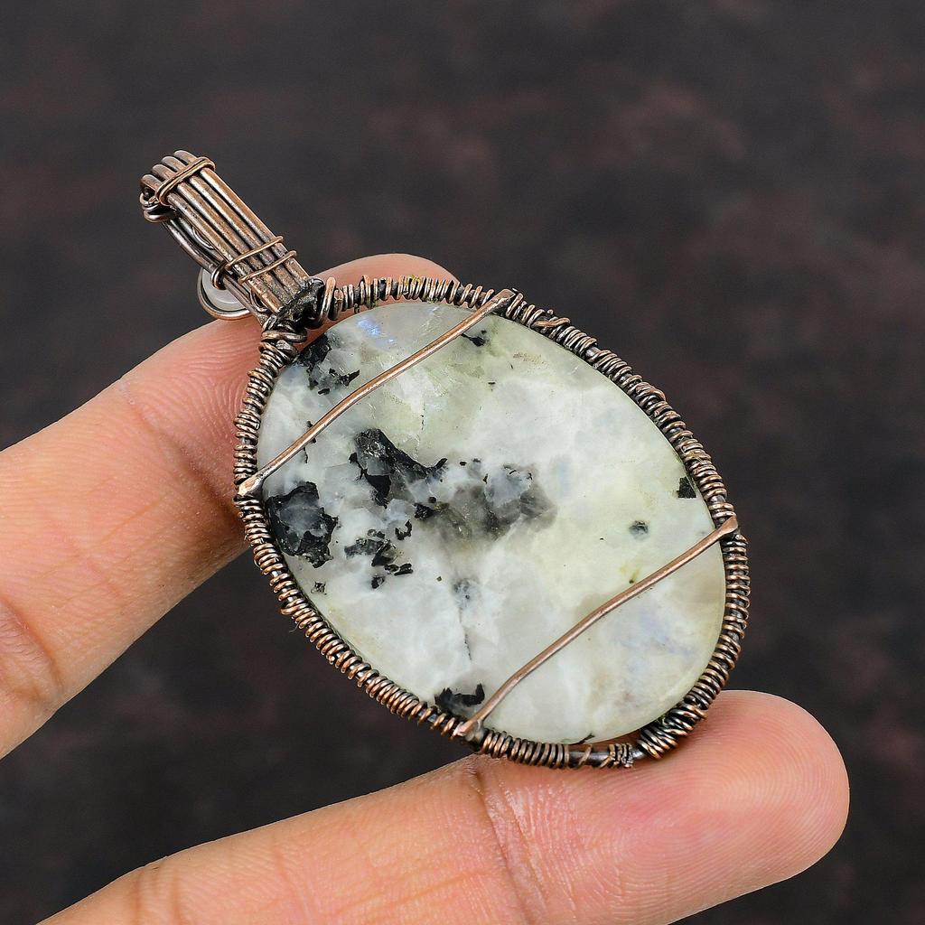 Tree Of Life Rainbow Moonstone Pendant Copper Wire Wrapped Pendant Handmade Pendant Dainty Gemstone Pendant Gift For Mom Copper Wire Jewelry