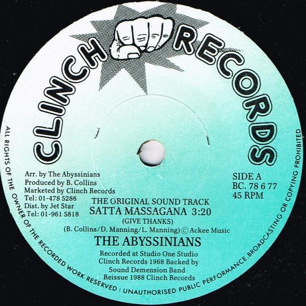 7inch Record ABYSSINIANS BACKED BY SOUND DIMENSI - Satta Massagana (Give Thanks) BC78677 Clinch Records 1988 UK Reggae, Ska & Dub Used