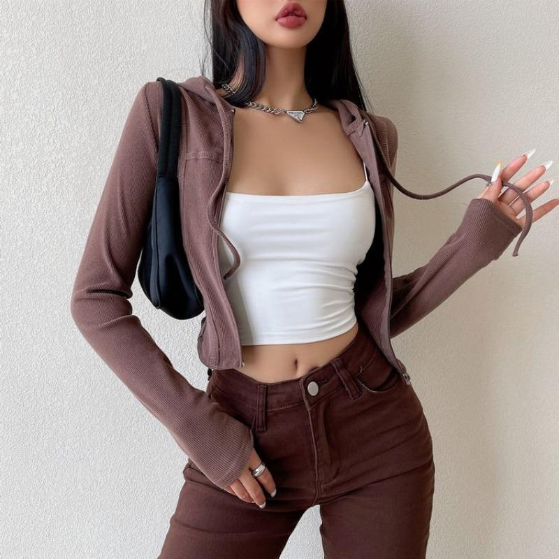 Sportwear Blouse Pure Desire Style Zipper Hooded T-shirt for Women's Spring and Summer New Style Slim Fit Waist Slimming Short Sleeved Jacket Coats