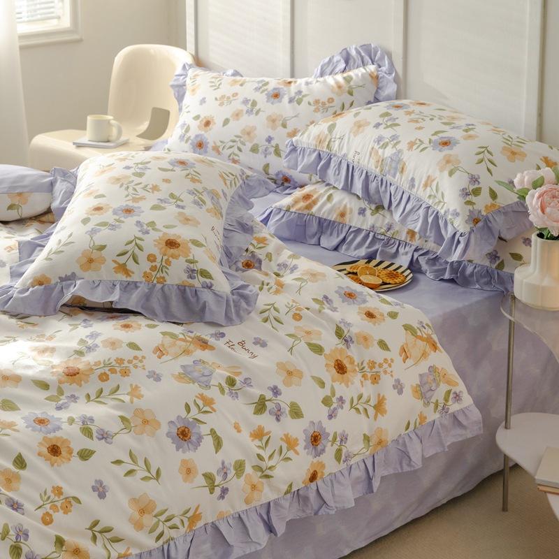 Księżniczka styl kwiatowy czysta bawełna mały świeży czteroczęściowy zestaw koronkowy prześcieradło poszwa na kołdrę prześcieradło z gumką łóżko trzyczęściowa poszwa na kołdrę