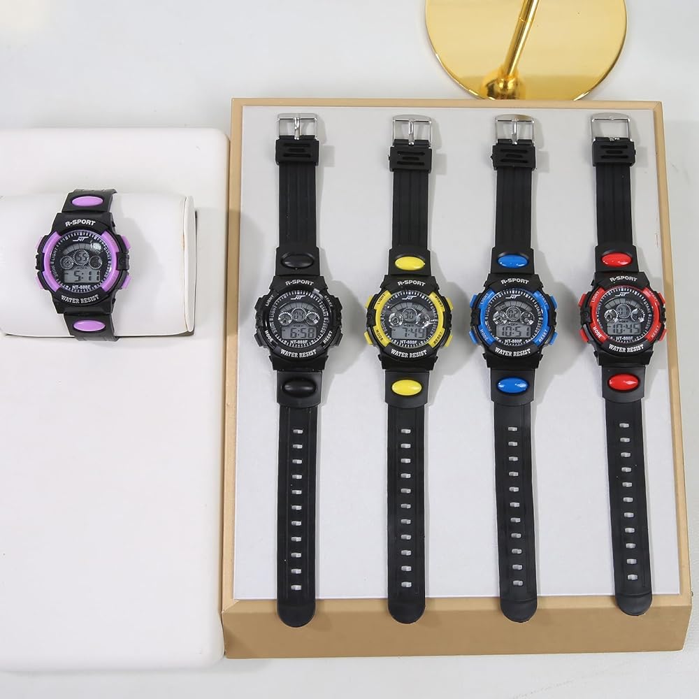 Kids Digital Watch Boys Girls Colorful Alarm Clock with Day Display 5.25 Yellow