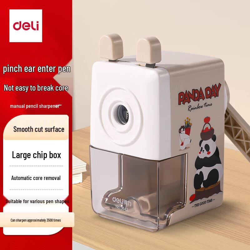 Deli Panda Cartoon Hand-Crank Pencil Sharpener