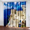 Coastal Scenery Series Deluxe Living Room Bedroom Decoration Sunshade Curtain 2 Pieces of Hook Punch