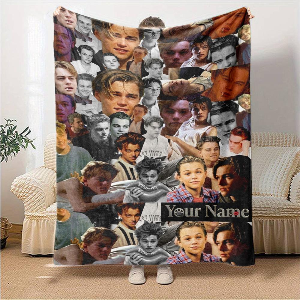 Name Custom Leonardo DiCaprio Print Flannel Blanket High Quality Warm Comfortable Cover for All Seasons Perfect for Gifts Home Decor