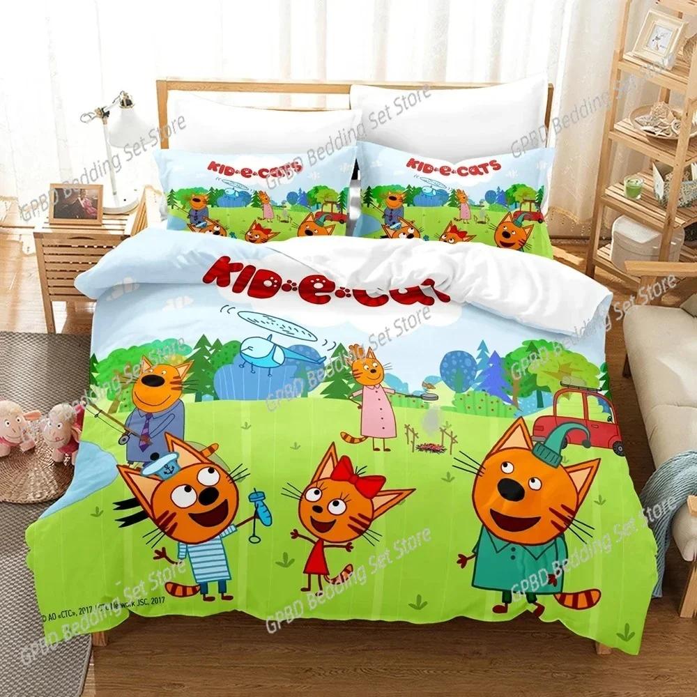 New Print Cartoon Kid-E-Cats Bedding Set Luxury Duvet Cover Comforter Bed Set Quilt Cover Pillowcase,King Queen Twin Size Luxury