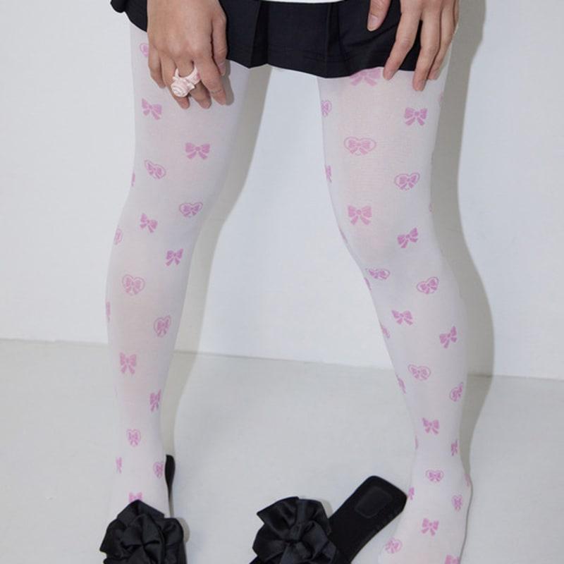

Fakiii Pink Ribbon Pixel Tights (80D)_WHITE WHITE
