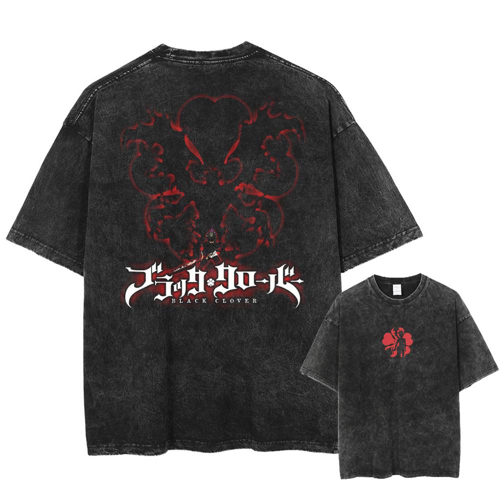 Men Women Black Clover T Shirt Asta Manga Tshirt Washed Cotton T-shirt Clothing Summer Short Sleeve Oversized Tees Streetwear