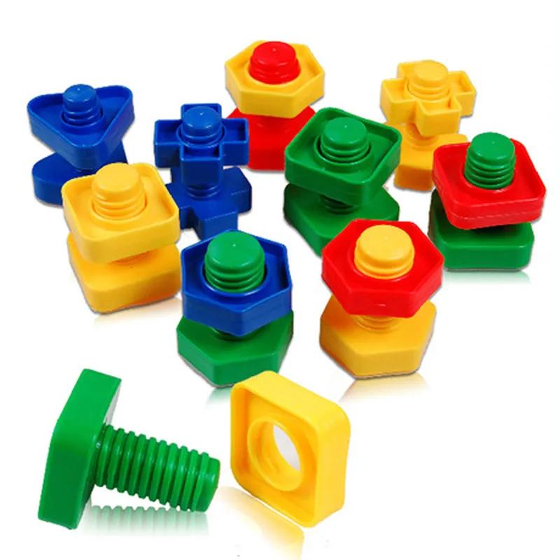 5 Set Screw Building Blocks Nut Shape Match Puzzle Toys For Children Infant Montessori Shape Color Recognize Educational Toys