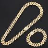 16mm Hip Hop Miami Cuban Link Chain Set Necklace +Bracelet Creative Iced Out Shiny Trendy Stylish Jewelry For Women Men set