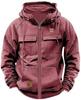 Men's Multi-Pocket Leather Patch Hoodie for Autumn/Winter – European & American Youth Style Sweatshirt Jacket