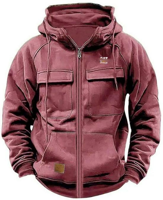 Men's Multi-Pocket Leather Patch Hoodie for Autumn/Winter – European & American Youth Style Sweatshirt Jacket