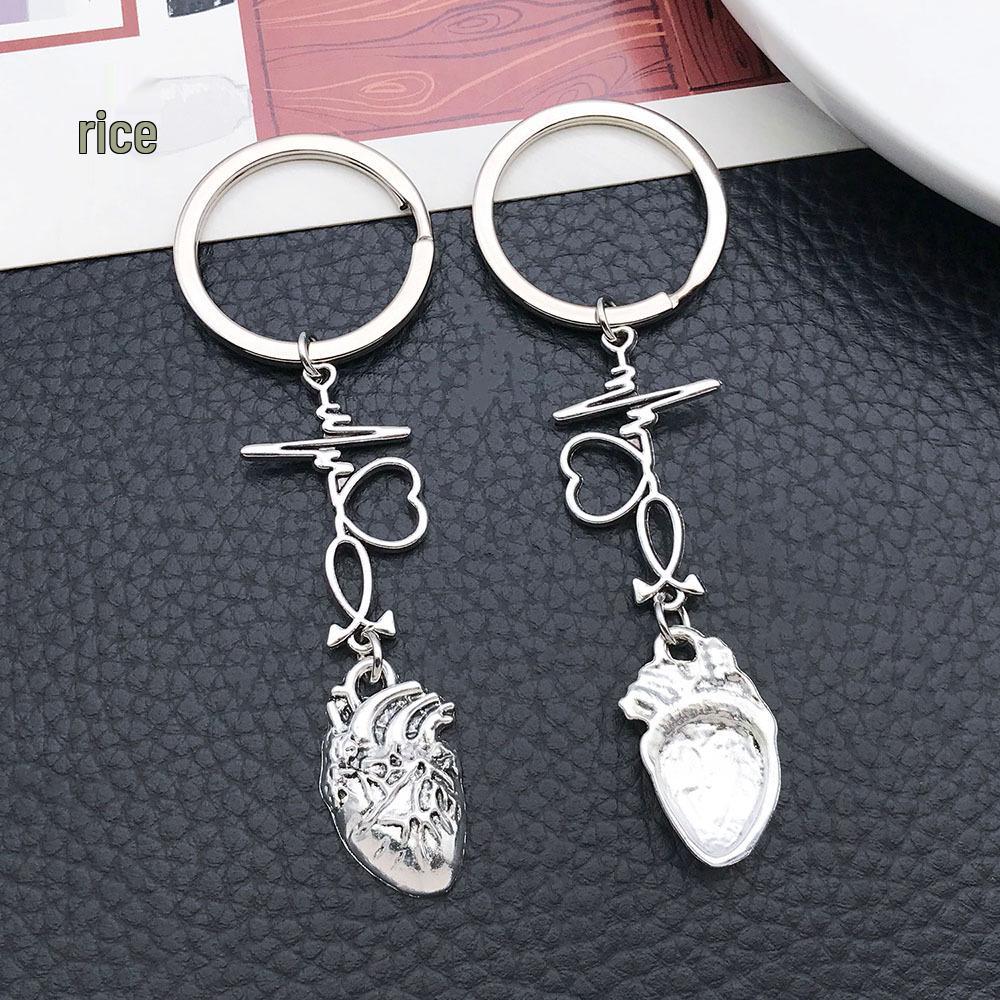 Creative Gothic Silver Heart ECG Zinc Alloy Keychain Pendant
