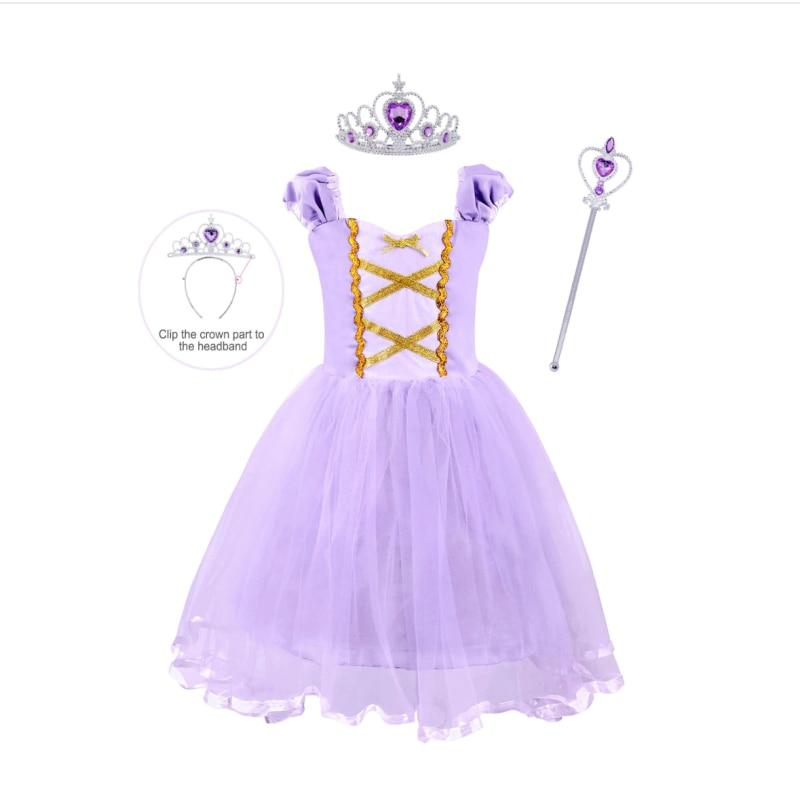 Rapunzel Princess Costume, Carnival Cosplay Dress with 2 Accessories, Cotton/Polyester, Purple, 120cm, Ages 5-6 Years
