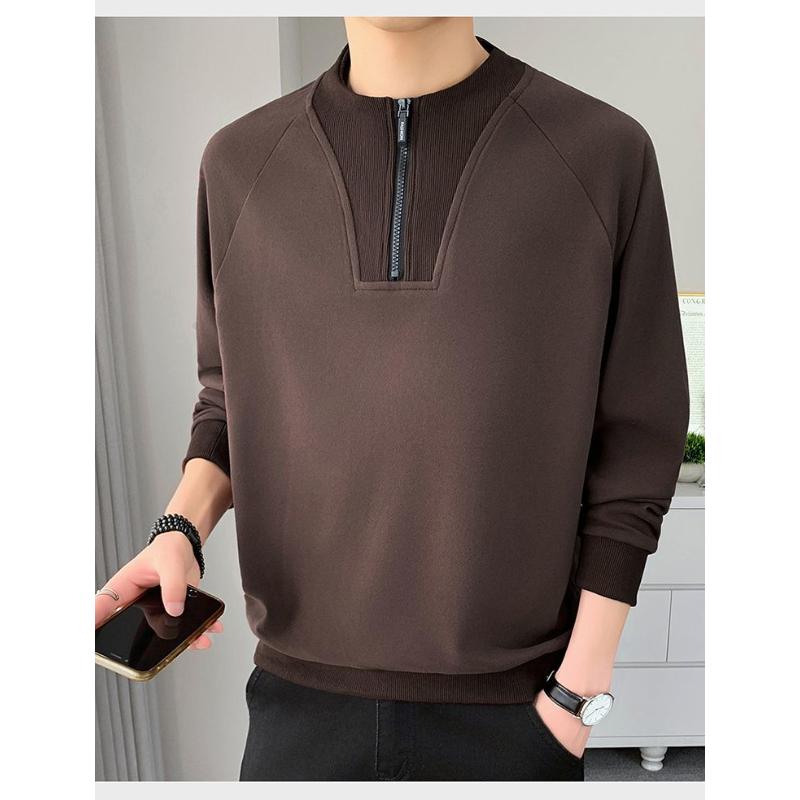 Rundhals-Sweatshirt mit halbem Reißverschluss für Herren, gutaussehend, koreanisch, lässig, langärmlig, vielseitiges Oberteil, Basisschicht-Oberteil