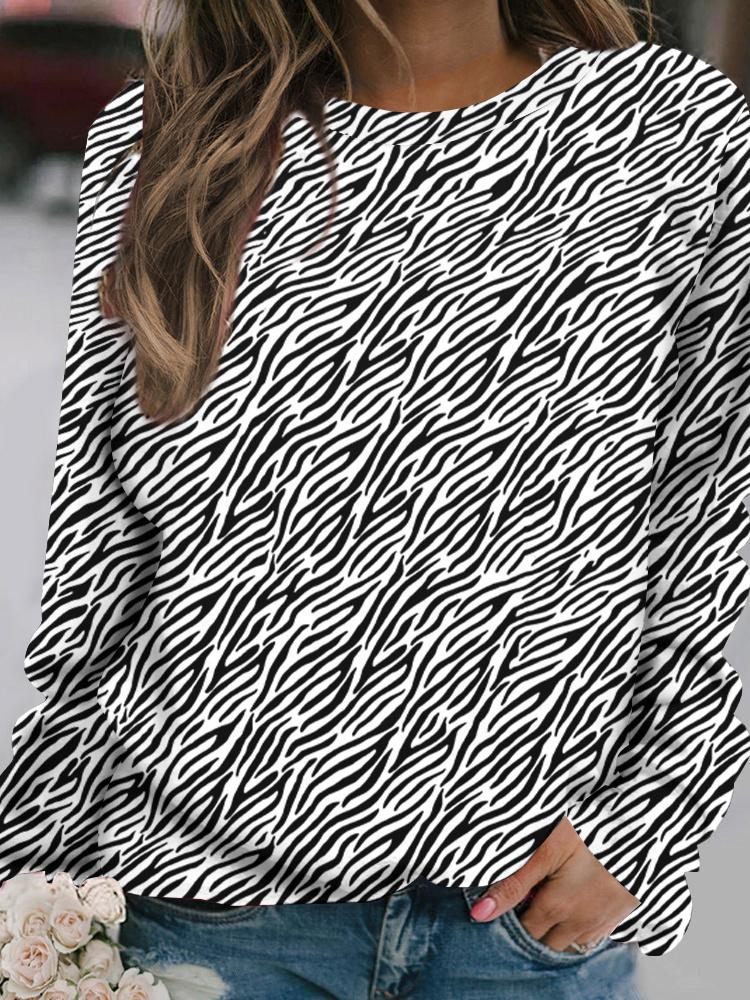 Outdoor Women's T-Shirt Casual Long Sleeve Pattern Print Street Crew Neck Fall Female Oversized Clothing Fashion T Shirts