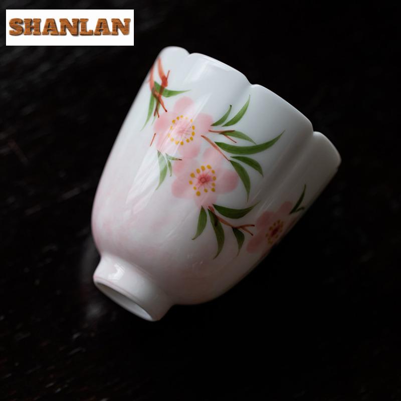 2pc/lot Hand-painted Peach Blossom Teacup Creative Tea Bowl Cute Cup Tea-tasting Smelling Cup Chazhan Master Cups Teaware 50ml