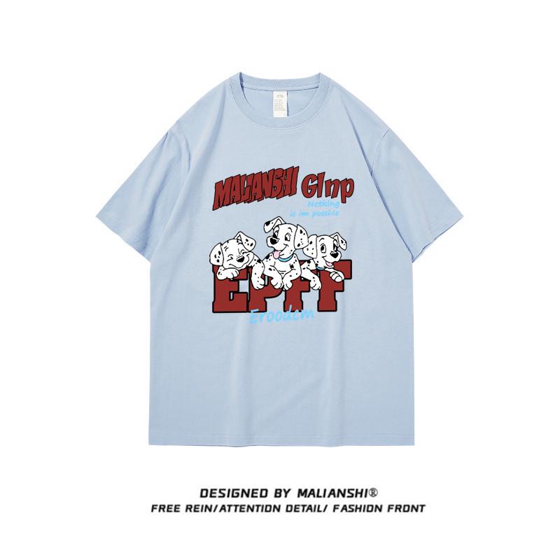 Women’s Plus Size Cartoon Couple Loose Fit Cotton T-Shirt