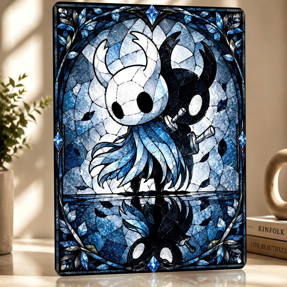 Hollow Knight Stained Glass Art D Texture Metal Poster Customized Wall Art Tin Sign Gift for Mancave Home Decor Accessories